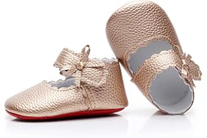 HONGTEYA Baby Girls Ballet Dress Shoes - Mary Jane Soft Sole Sidebow Toddler Moccasins