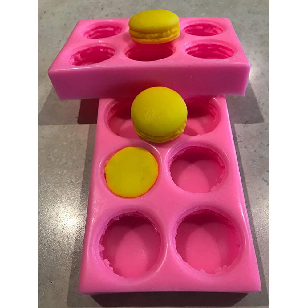 Hedume 2 Pack 6-Cavity 3D Macaroon Silicone Mold, Macaron Hamburger Baking Molds, Perfect for Candle, Muffin, Cake/Cupcake Decorating, Mini Soap, Bath Bomb