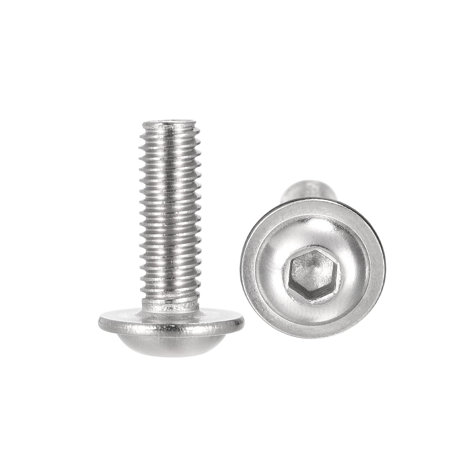 sourcing map Flanged Button Head Socket Cap Screws, M6*18mm Hex Socket Drive Screw, 304 Stainless Steel Fasteners Bolts, Fully Threaded Machine Screw 50Pcs