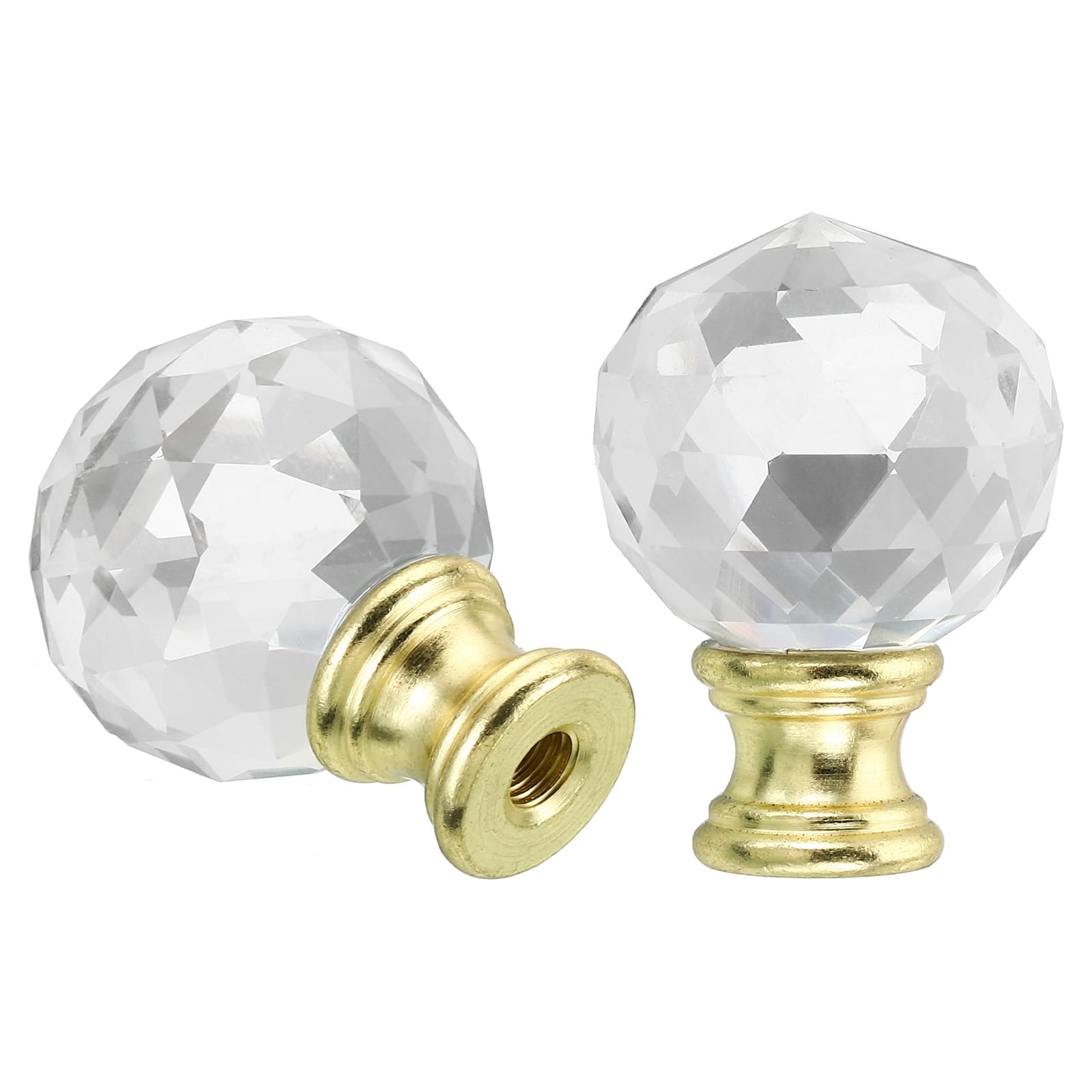 PATIKIL 1/4-27 Crystal Lamp Finial Cap for Lamp Harp Lampshade Top, 2 Pack Cap Nut Screw Cap Knob Lamp Shade Decoration for Table or Floor Lamp, Gold Tone