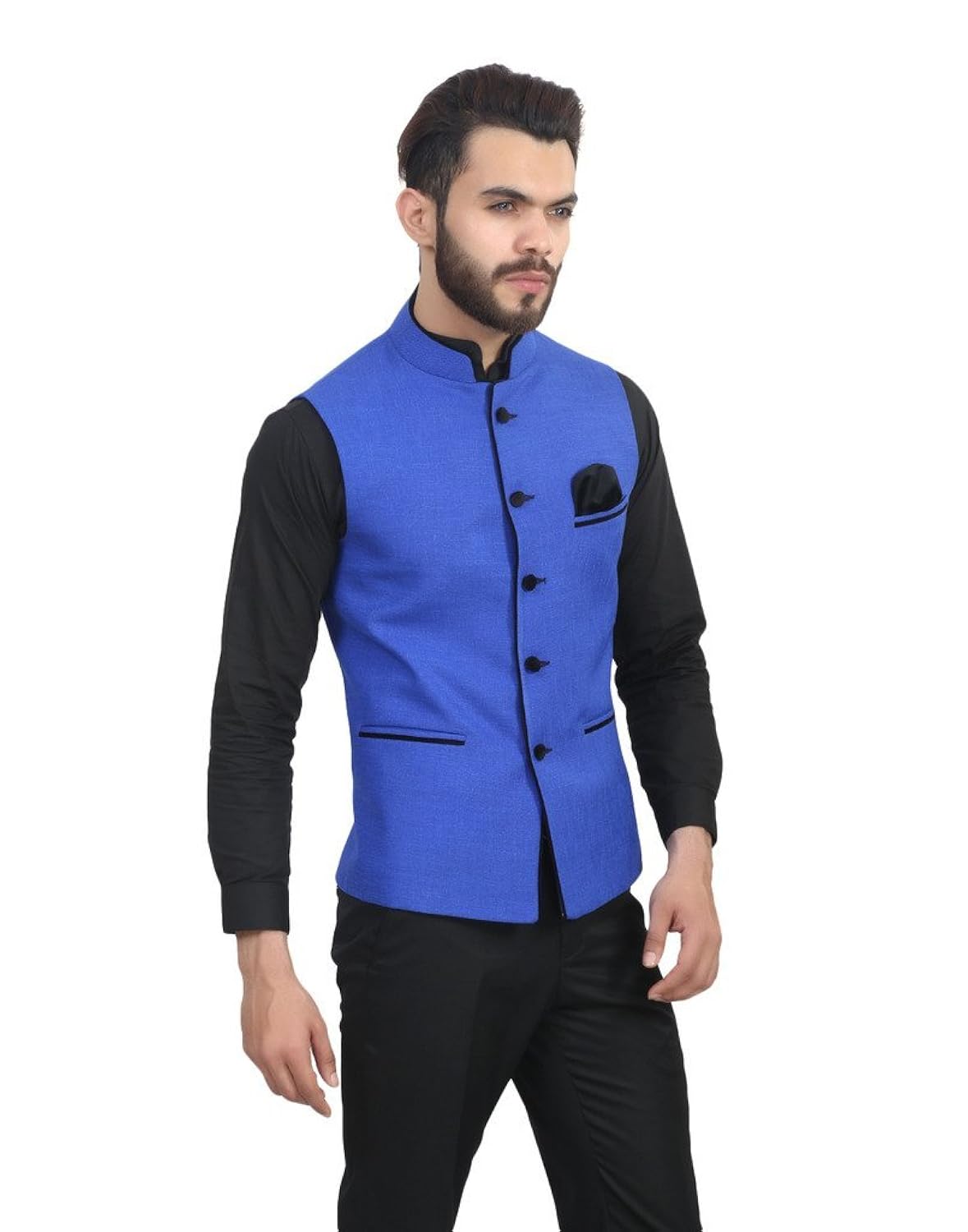 manq men's band collar slim fit party/casual waist coat