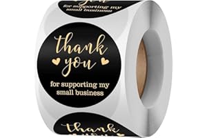 500Pcs 2.5cm Black Thank You Stickers Roll, Waterproof Labels for Small Business, Gift Wrapping, Envelopes