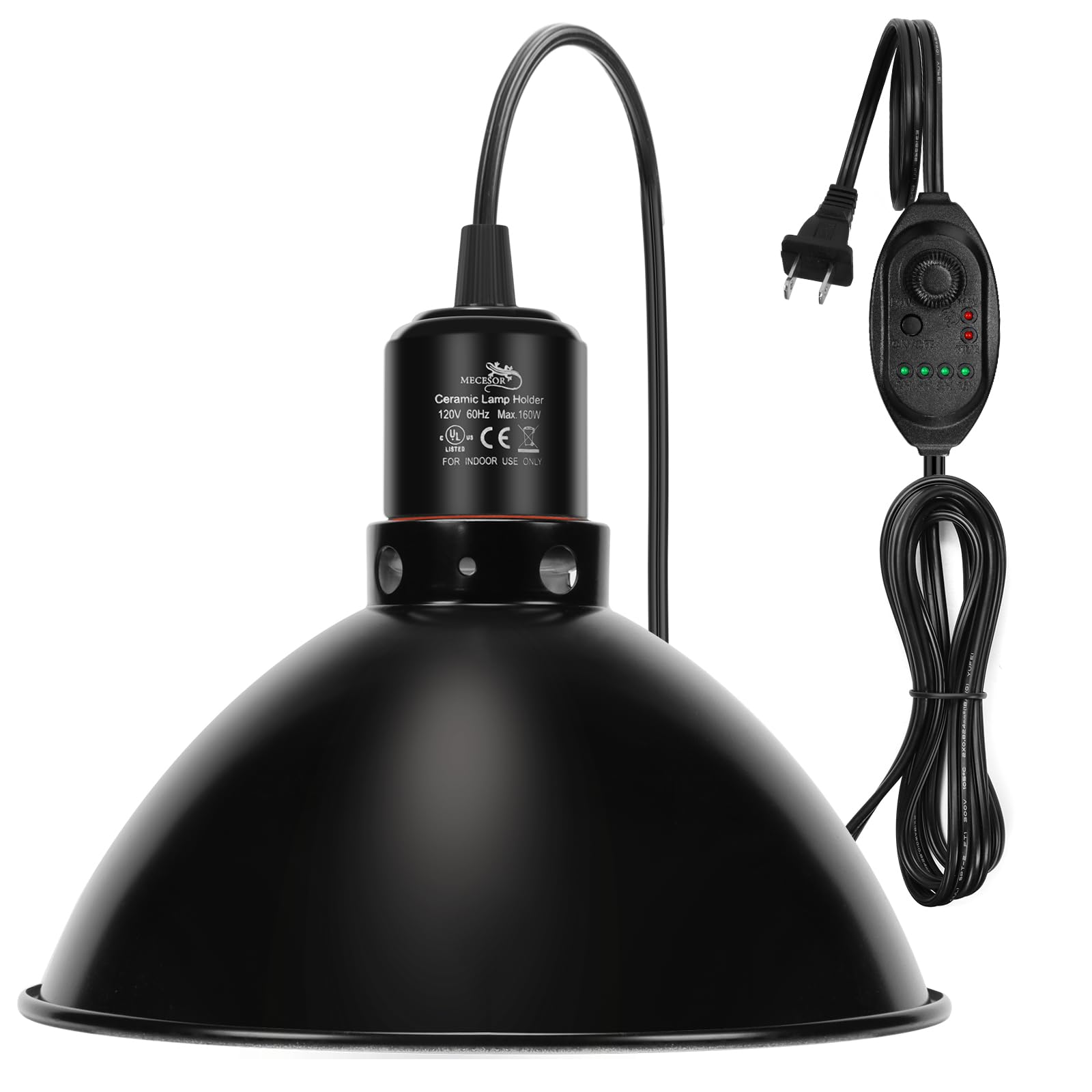 Photo 1 of MECESOR Reptile Light Fixture with Dimming Switch and Timer, 8.5 Inch Deep Dome Reptile Heat Lamp Fixture, Reptile Lamp Fixture Cap for UVB Bulb Basking Heat Bulb for Reptile Glass Terrariums, 1PCS