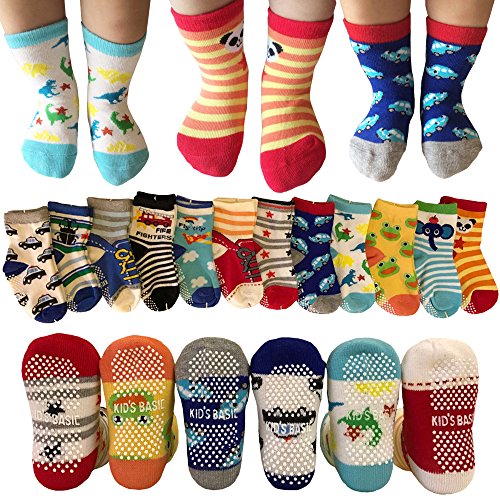 6 Pairs Anti-Slip Non Skid Cozy Ankle Cotton Socks Baby Boys Girls Toddler Walker Cartoon Sneakers Crew Socks with Grip for 12-36 Months Toddler - Thumbnail 2