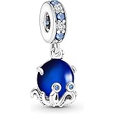 Doyafer Blue Octopus Charms Pendant 925 Sterling Silver Charm Compatible with Women's Bracelet Necklace Pendant Birthday Gifts For Summer