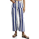 Tankaneo Womens Cropped Striped Jeans Casual High Waisted Stretchy Polka Dots Straight Leg Denim Pants with Pockets