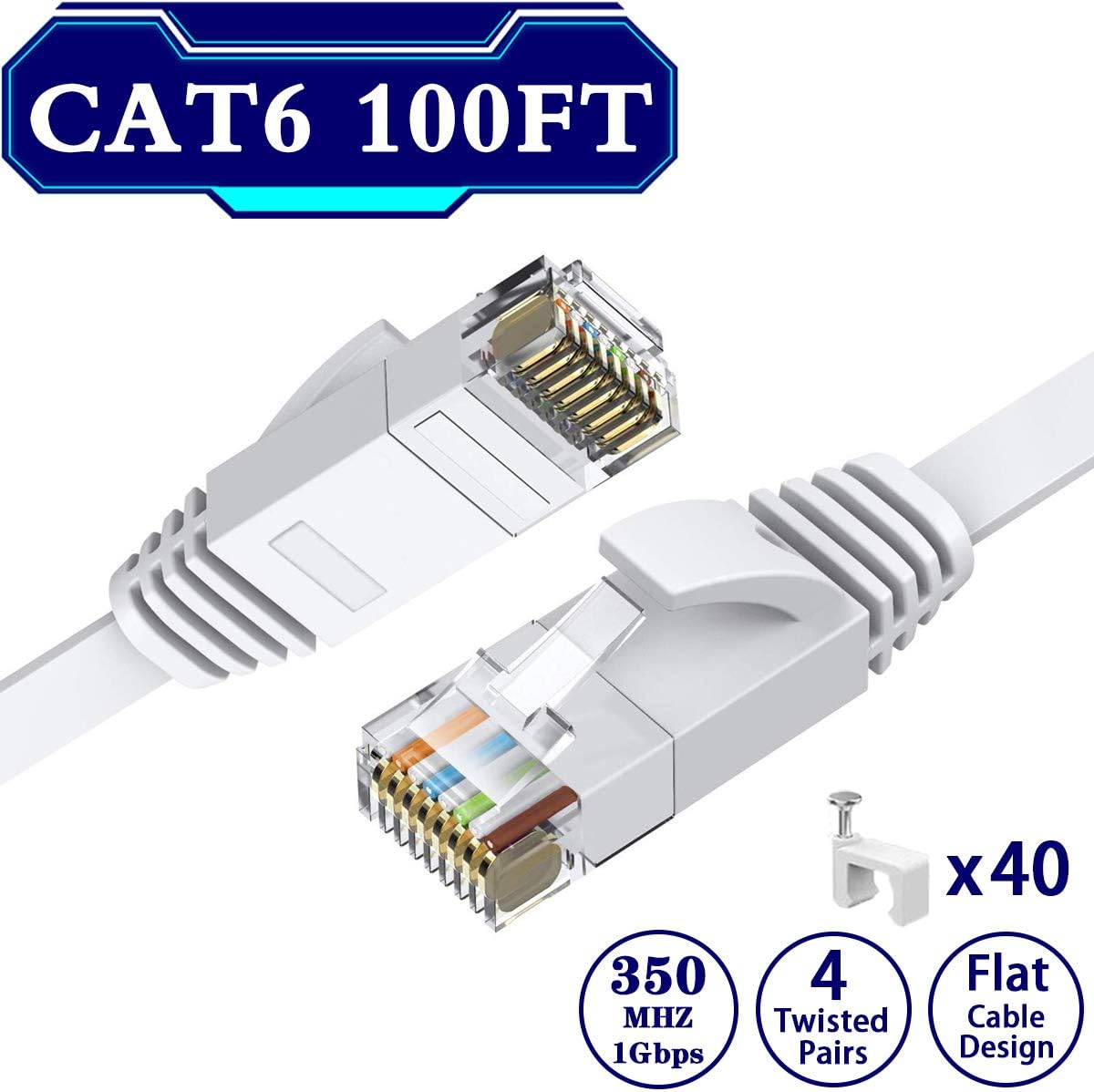 Cable 100 FT Cat6 High Speed Network Cable Flat