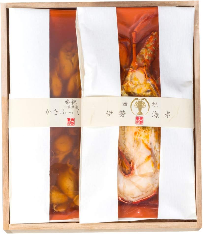 伊勢海老の雲丹ソース焼き中サイズ半身と三重県産牡蠣の煮貝木箱入詰合せ 伊勢鳥羽志摩特産横丁 エビ 通販 Amazon