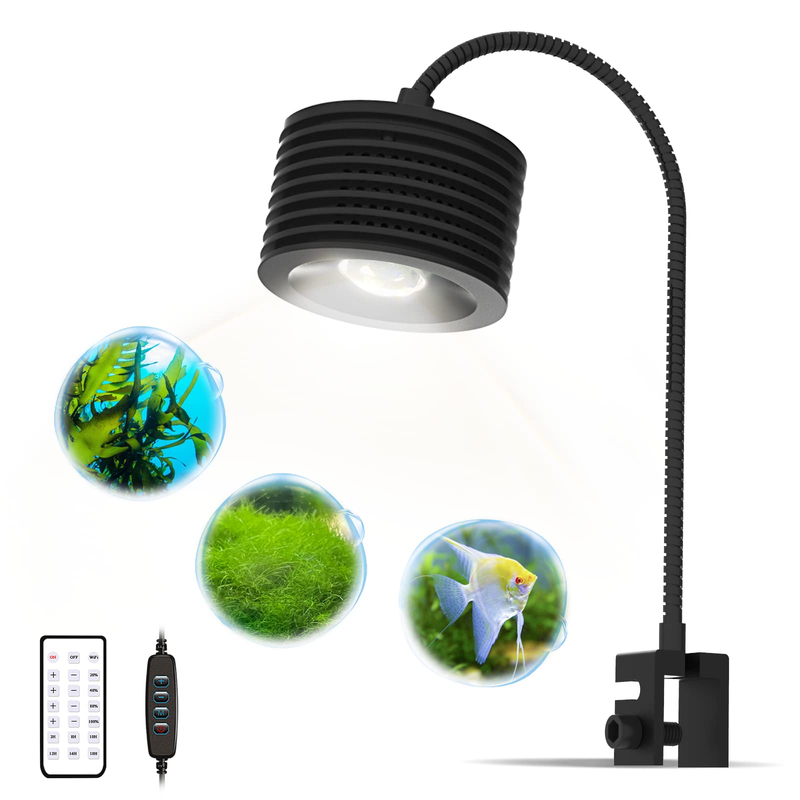 Lominie LED Aquarium Light, 4 Channels Dimmable Plant Tank Light with Gooseneck,Full-Spectrum Nano Fish Tank Light that Can be Timed, for Planted Freshwater Aquarium Fish Tank Refugium