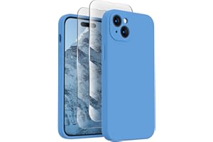 FireNova Designed for iPhone 15 Plus Case, Silicone [Camera Protection] Case with [2 Screen Protectors], Soft Anti-Scratch Microfiber Lining Inside, 6.7 inch, Blue