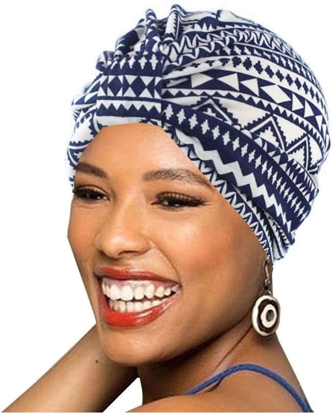 BABAHU 1Pack / 2Packs / 4Packs Women Turban African Pattern Cotton Knotted peas pre-Tied hat Makeup Cap Hair Loss Cap
