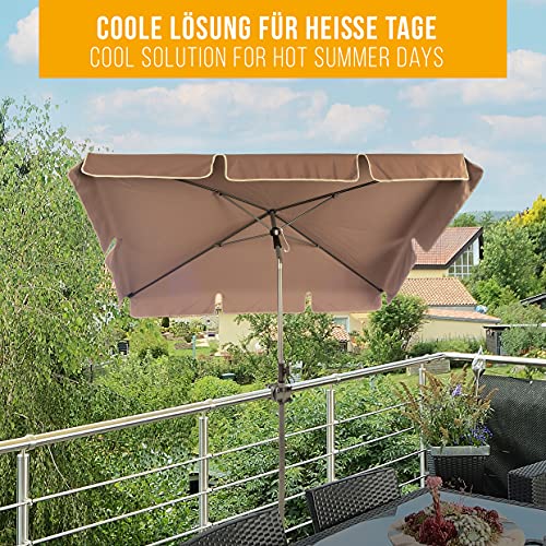 4smile SET Sonnenschirm Balkon rechteckig + Sonnenschirmhalter Balkongeländer - UV50+ Sonnenschirm 200x125cm, Taupe mit… – Bild 3
