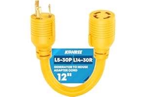 Kohree NEMA L5-30P to L14-30R Adapter Cord, 3 Prong to 4 Prong Generator Adapter, STW 10 AWG 12", 30 Amp L5-30P Male Generator to L14-30R Transfer Switch Female Adapter