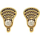 Lacrosse Earrings – Gold Plated Lacrosse Stick Studs Accessory for Women, Teens, Players – Cz Lacrosse Jewelry Gift for Players, Moms, Coaches and Fans