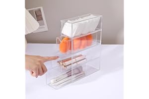 MOTDWKYD Acrylic 4-Drawer Makeup & Jewelry Organizer, Clear Containers for Bathroom & Vanity Storage