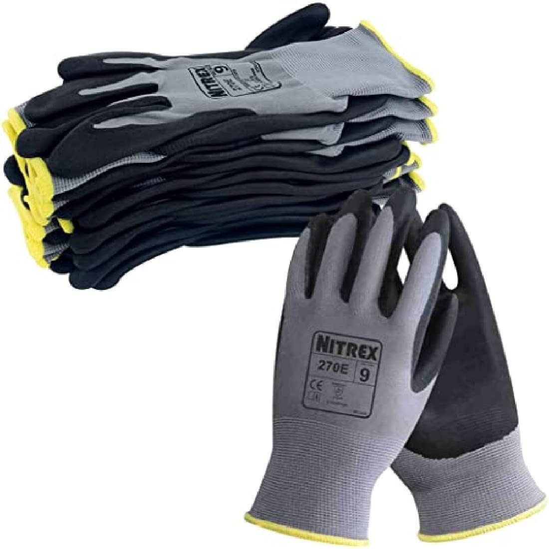 NITREX 270E Work Gloves – Pack of 10 | Safety Gloves with Enhanced Grip | Protective Workwear for Various Workplace Hazards | Size 11