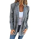 IDEALSANXUN Womens Tweed Blazer Casual Plaid Houndstooth Blazer Work Suit Jackets
