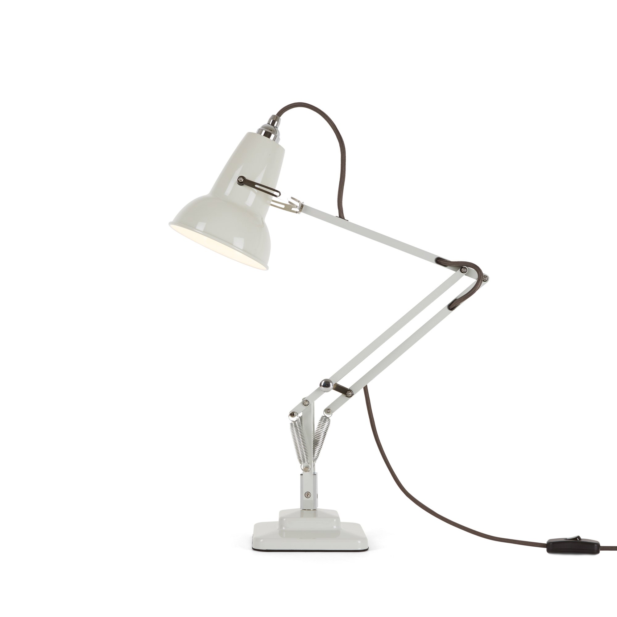 ANGLEPOISE Original 1227 Mini Table Lamp, Linen White, Ideal Desk or Bedside Lamp, Flexible Arm, Gloss Paint Finish with Steel Shade, Cast Iron Base with Steel Cover, Chrome Plated Fittings, LED Bulb