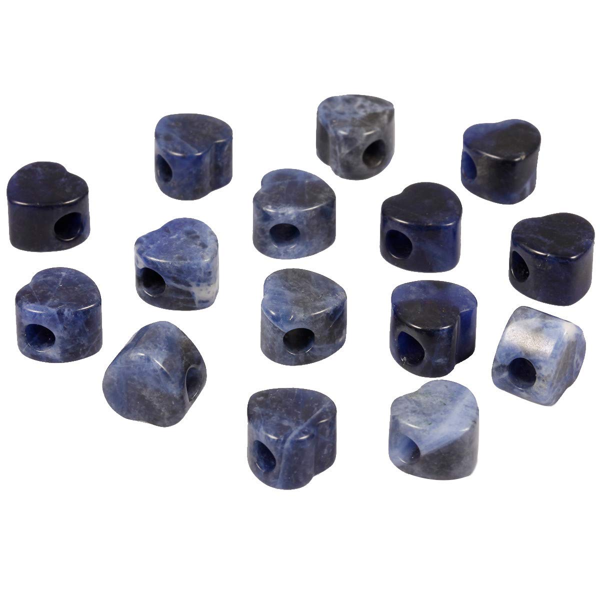 mookaitedecor 12pcs 14mm Heart Shaped Sodalite Large Hole Crystal Beads for Jewellery Making, Loose Love Heart Shape Healing Crystal Stone Beads for Crafting European Bracelet Macrame DIY Projects — image 1