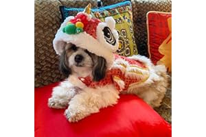 NACOCO Cute Dance Lion Pet Costume with Red Sequins New Year Cat Dog Clothes Hoodies Coat for Small Meduim Large Dogs (Red, 14)