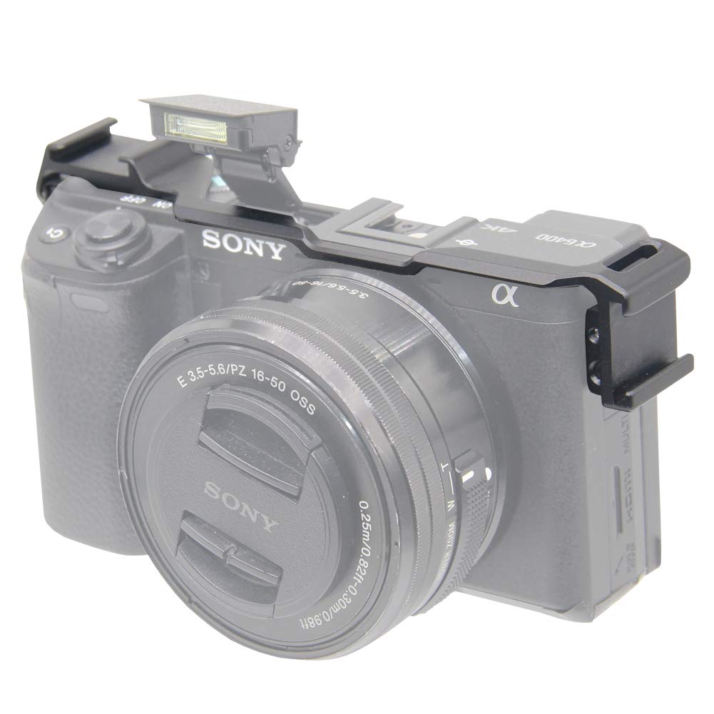 Dual Cold Shoe Adapter Relocation Plate, Easy Hood Microphone Extension Cold Shoe Mount Bracket for Sony Alpha A6400 ILCE-6400 Camera, Vlogging Video Making Shooting Accessory