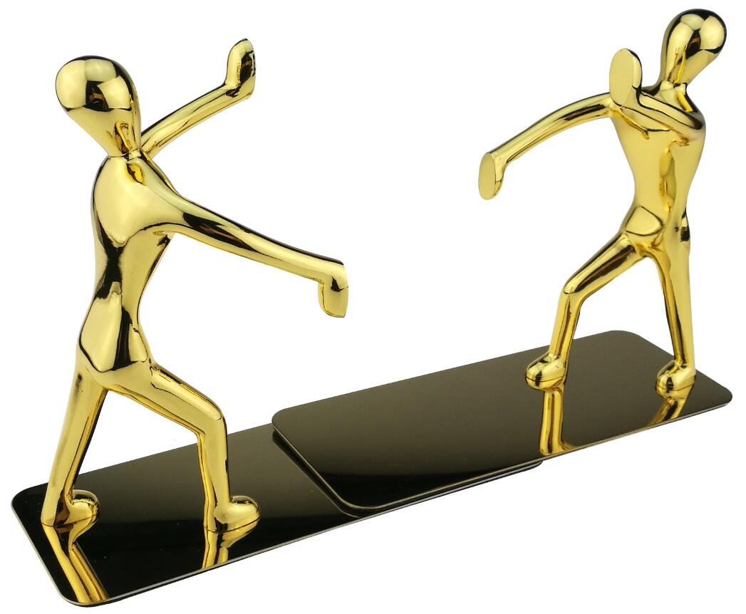 Fashion Creative Shiny Kung Fu Man Stainless Steel Metal Bookends Book End For Home Office Library School Study Decoration Gift (Gold)
