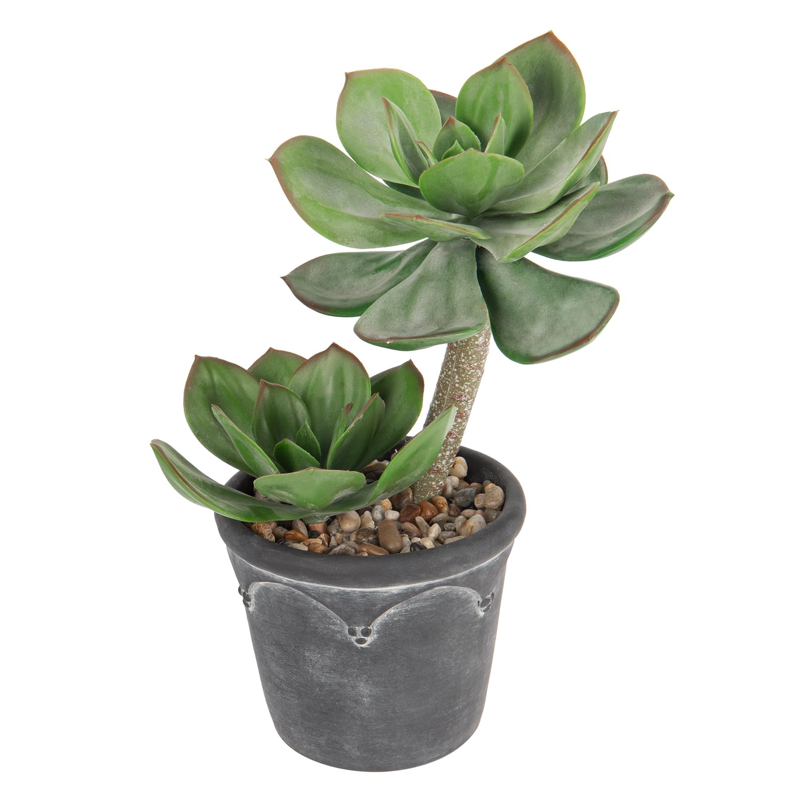 Photo 1 of Hollyone Large Artificial Succulent Plants Fake Two-Head Succulents Agave Plant Potted 13" Faux Plant in Vintage Cement Pot Succulent Aloe Indoor for Home Office Living Room Table Shelf Decor