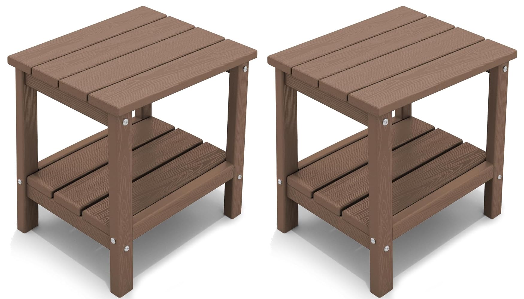 KINGYES Outdoor Side Table Set of 2, Double Layer Adirondack End Table- Brown Image