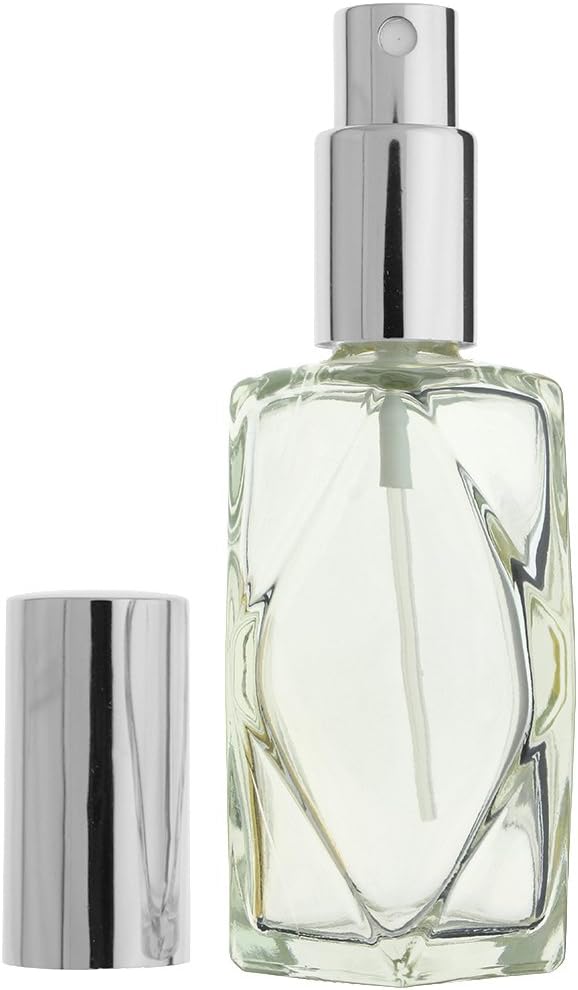 3-PIECE 2 OZ 60 ML DIAMOND CUT EMPTY REFILLABLE GLASS BOTTLE WITH FINE MIST SILVER SPRAYER (Perfume Fragrance Cologne Essential Oil Atomizer)
