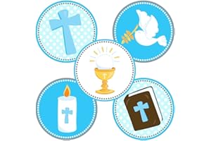 Boy First Holy Communion Party Favor Stickers in Blue by Adore By Nat - Christening Baptism Labels - Set of 50