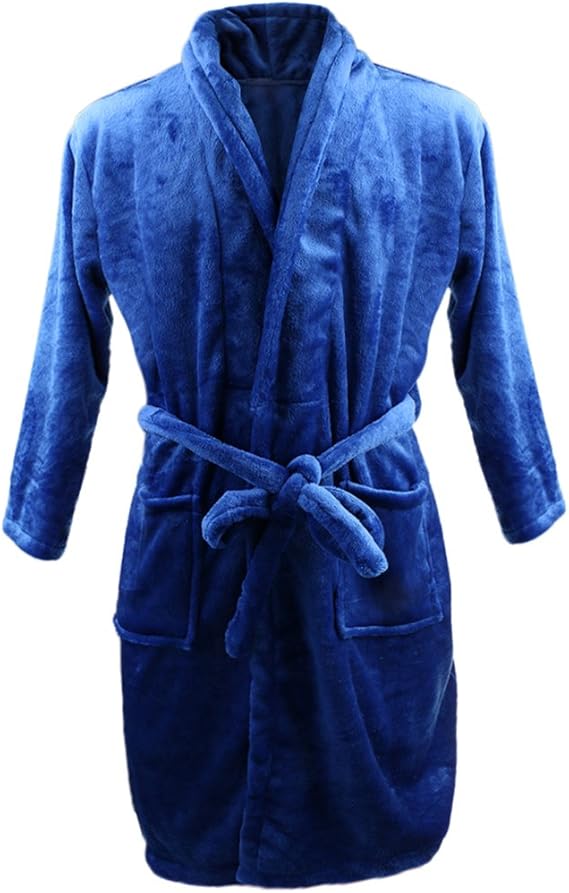 Amazon ノーブランド品 メンズ 長袖 ナイトローブ サンゴフリース ローブ ベルト付き バスローブ パジャマ 吸水 速乾 全3サイズ5色 青 L パジャマ ルームウェア 通販