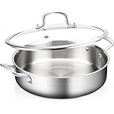 Yeksum 8-Quart Saute Pan with Lid | 13-Inch 3-Ply 18/10 Stainless Steel Deep Fry Pan & Large Skillet, Healthy Non-Toxic Cookware, Oven & Dishwasher Safe