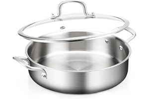 Saute Pan with Lids, 3-Ply Frying pan with lid Large Fry Pan, 7QT Induction Skillet with lids, 12 inch Frying Pan 18/10 Cooki