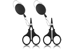 2 PCS Fishing Scissors with Retractable Buckles, Fishing Line Cutter for Braided Line, Cutter Stainless Steel with Teflon Coa