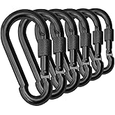 Branded Boards Black & Silver Heavy Duty Bushcraft Locking Thumb Screw Closure Zinc-Galvanized Steel Carabiner Spring Snap Clip Link Hooks 200-400lb Load. 6 & 12 Packs