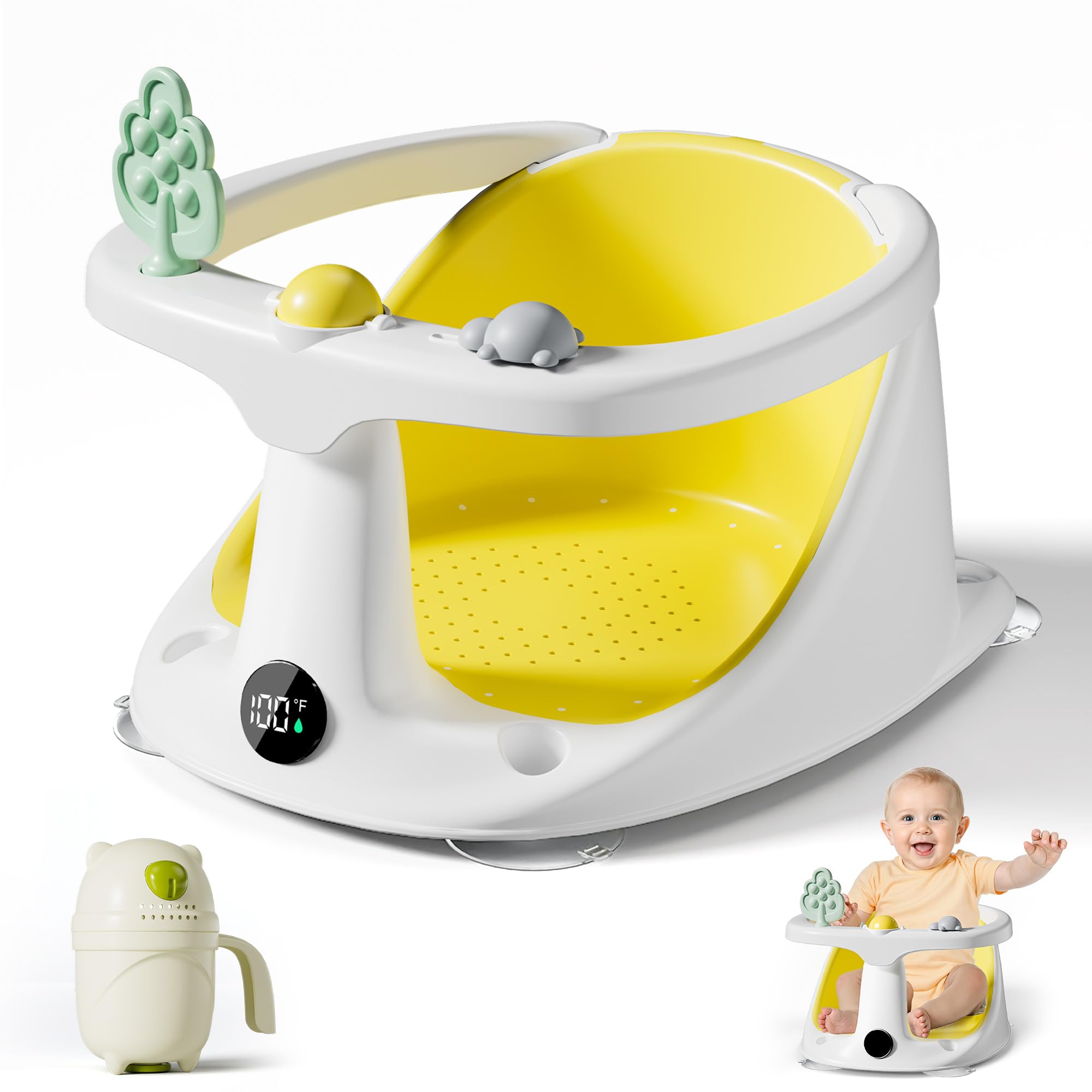 Photo 1 of Baby Bath Seat for Babies 6 Months & Up - Bathtub Seats for Babies Sitting Up with Rinse Cup, Non-Slip, Comfortable, Infant Bath Essentials, Yellow