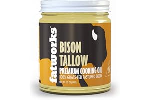 Fatworks Grass Fed Pasture Raised Buffalo-Bison Tallow, rendered from 100% Grass Fed & Grass Finished American Bison, Premium Cooking Oil, Keto, Paleo, WAP, WHOLE30, 7.5 oz.