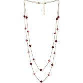 COOLSTEELANDBEYOND Statement Necklace Two-Strand Long Chains with Crystal Beads Charms, Fashionable, Dress