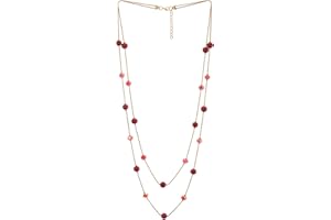 COOLSTEELANDBEYOND Gold Red Statement Necklace Two-Strand Long Chains with Red Crystal Beads Charms, Fashionable, Dress