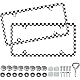 Checkered License Plate Frame - Unobstructed Narrow-Edge 2 Packs Universal Stainless Steel Car License Plate Frames Holder Solid Holder with 4 Holes Rustproof for Men Women