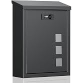 Uniclife Large Mailbox, Wall Mount Mailboxes for Outside, Black | Mail Boxes with Combination Lock, Security Locking Key Drop Box for House School Office and Outdoor