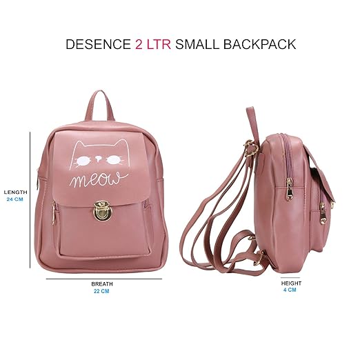 DESENCE Girls & Kidds Stylish Backpack for College/Travel/Picnic/Tution - Solid (PU) -with Adjustable Strap (Pink) 2 L Backpack