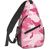 Famame Abstract Camouflage Pink Sling Backpack Chest Bag Crossbody Shoulder Bag Gym Cycling Travel Hiking Daypack For Men Women