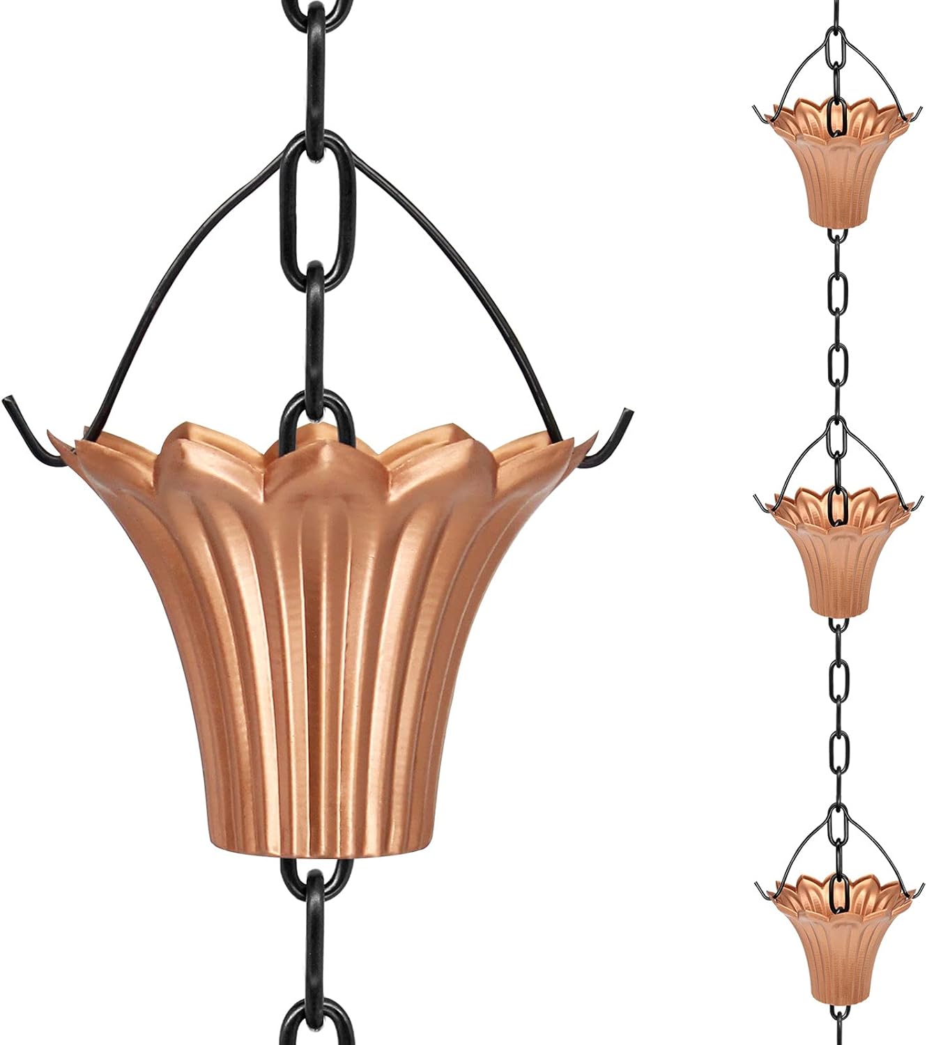 UMORNING Rain Chain 8.4 Ft Decorative Downspout Extension Lotus Shaped Rain Catcher System for Gutters 10 Cups to Collect Rainwater