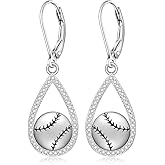 Softball Baseball Earrings for Women 925 Sterling Silver Sport Dangle Hoop Earrings Jewelry Gifts for Players and Coaches
