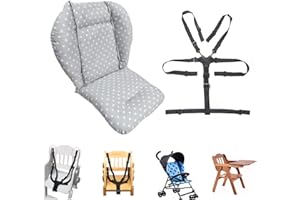 Kocpudu High Chair Pad, High Chair Cushion, Seat Cushion, Breathable Pad, with Baby High Chair Seat Belt, 2 Pieces, Soft and Comfortable, Make The Baby More Comfortable (Grey Stars)