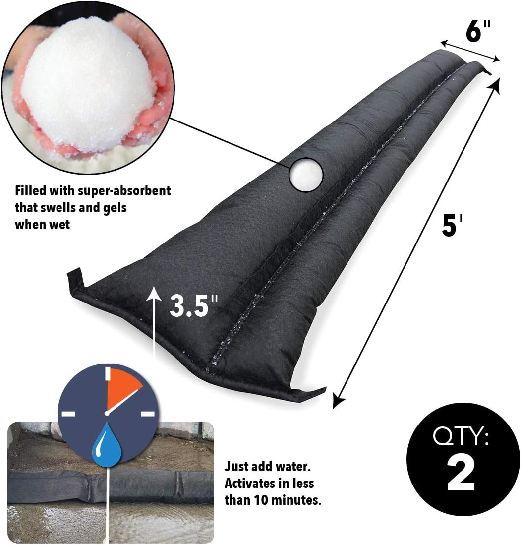 Quick Dam QD65-2 5' Barrier Water Flood Dam Bags, 2 Pack, Black: Home Improvement