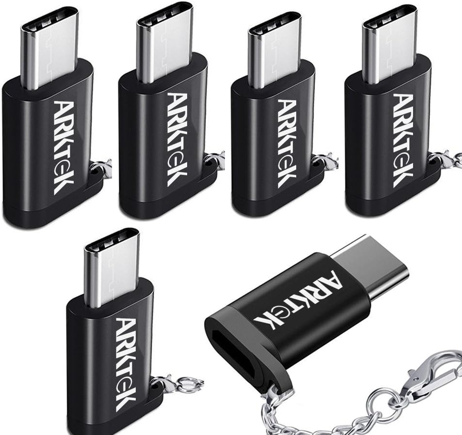 ARKTEK USB-C to Micro USB Adapter USB Type C (Male) Convert to Micro USB (Female) with Keychain Support Data Sync and Charging Adapter for Note 9 Google Pixel 3 and More (Pack of 6)