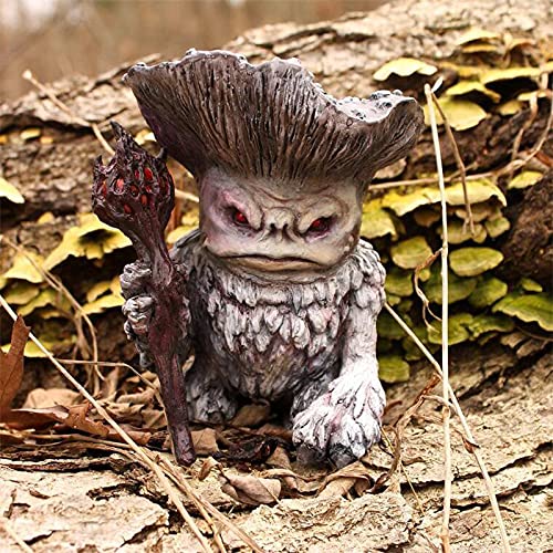Fairy Mushroom Monster Shaman Wizard Troll - Funny Fairytale Mushroom Wizard Garden Guardian Statue (Inky Cap)