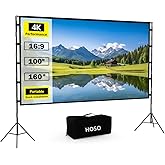 HOSO 100 Inch Projection Screen with Stand, Portable Storage Design (Size 40x18x19cm) Quick Removal Design, 16:9 4K HD Wrinkl